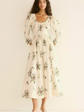 DOEN Kaira shirred floral-print organic cotton-poplin midi dress